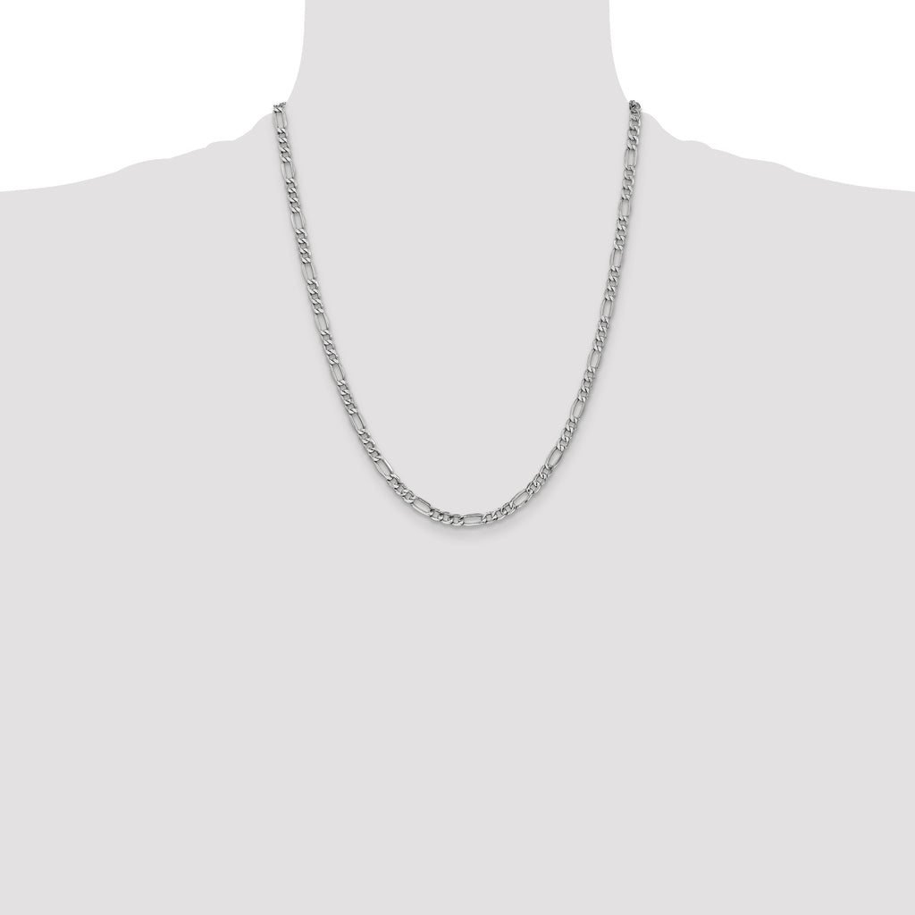 14K White Gold 22 inch 4.4mm Semi-Solid Figaro with Lobster Clasp Chain