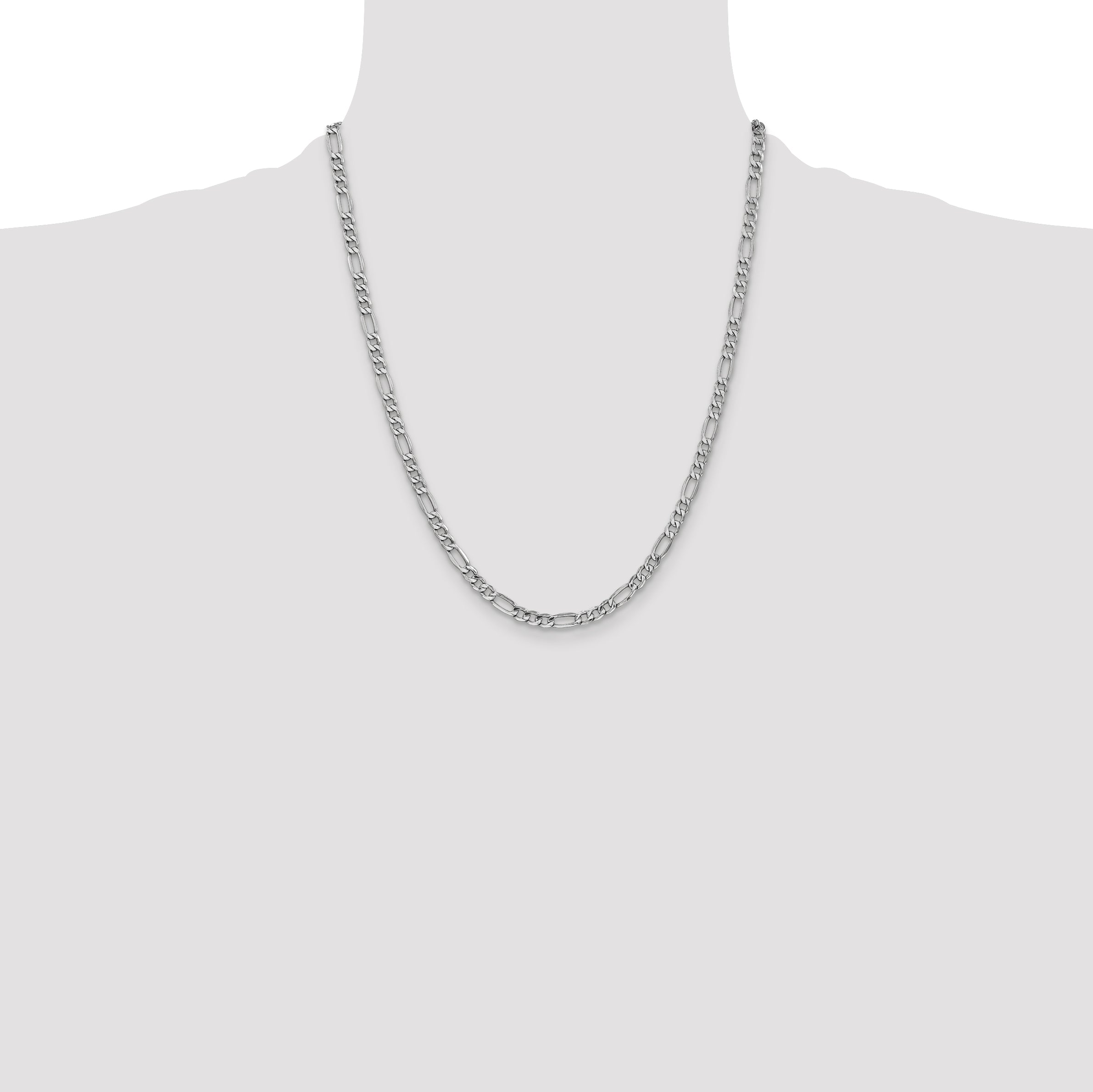 14K White Gold 22 inch 4.4mm Semi-Solid Figaro with Lobster Clasp Chain