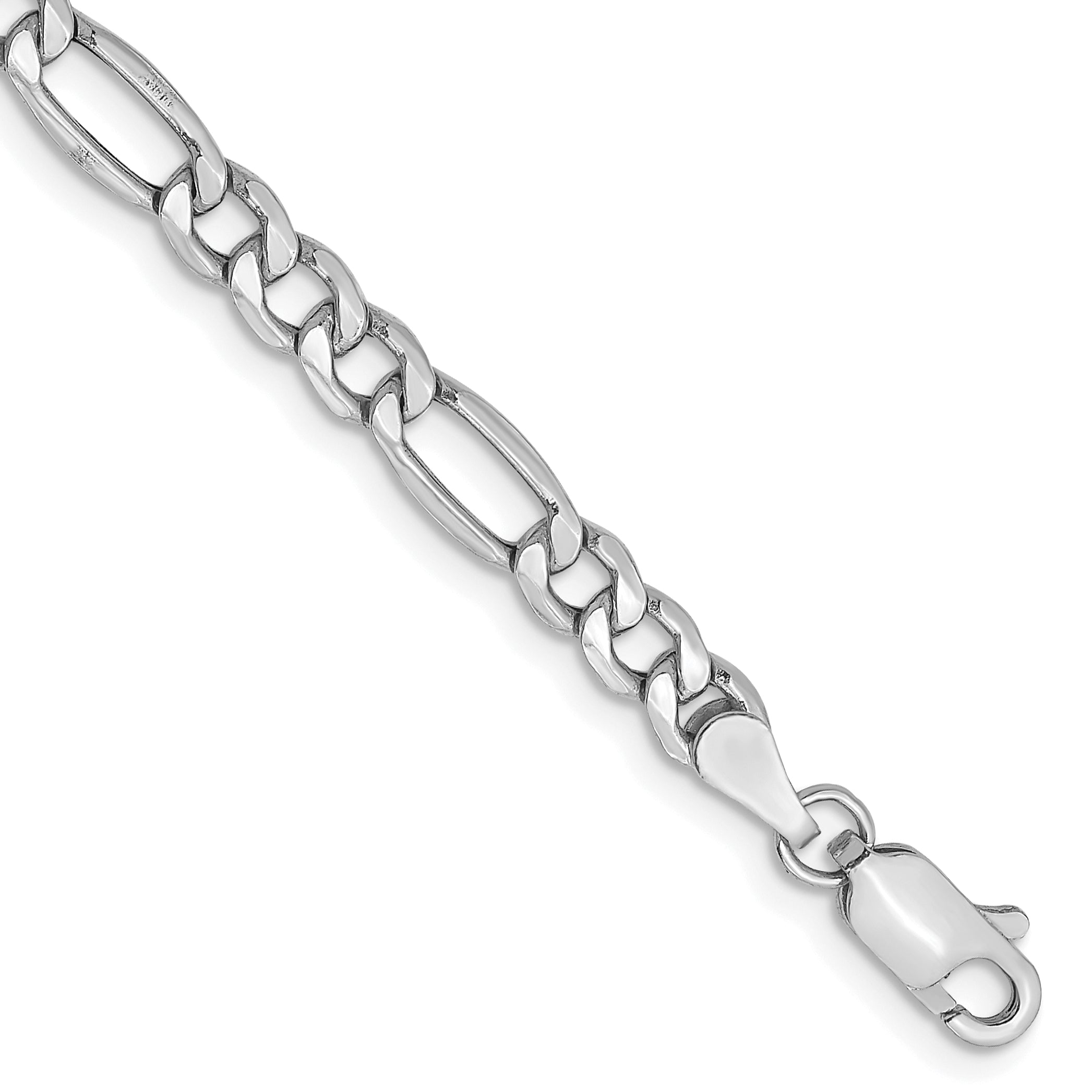 14K White Gold 8 inch 4.4mm Semi-Solid Figaro with Lobster Clasp Bracelet Main image
