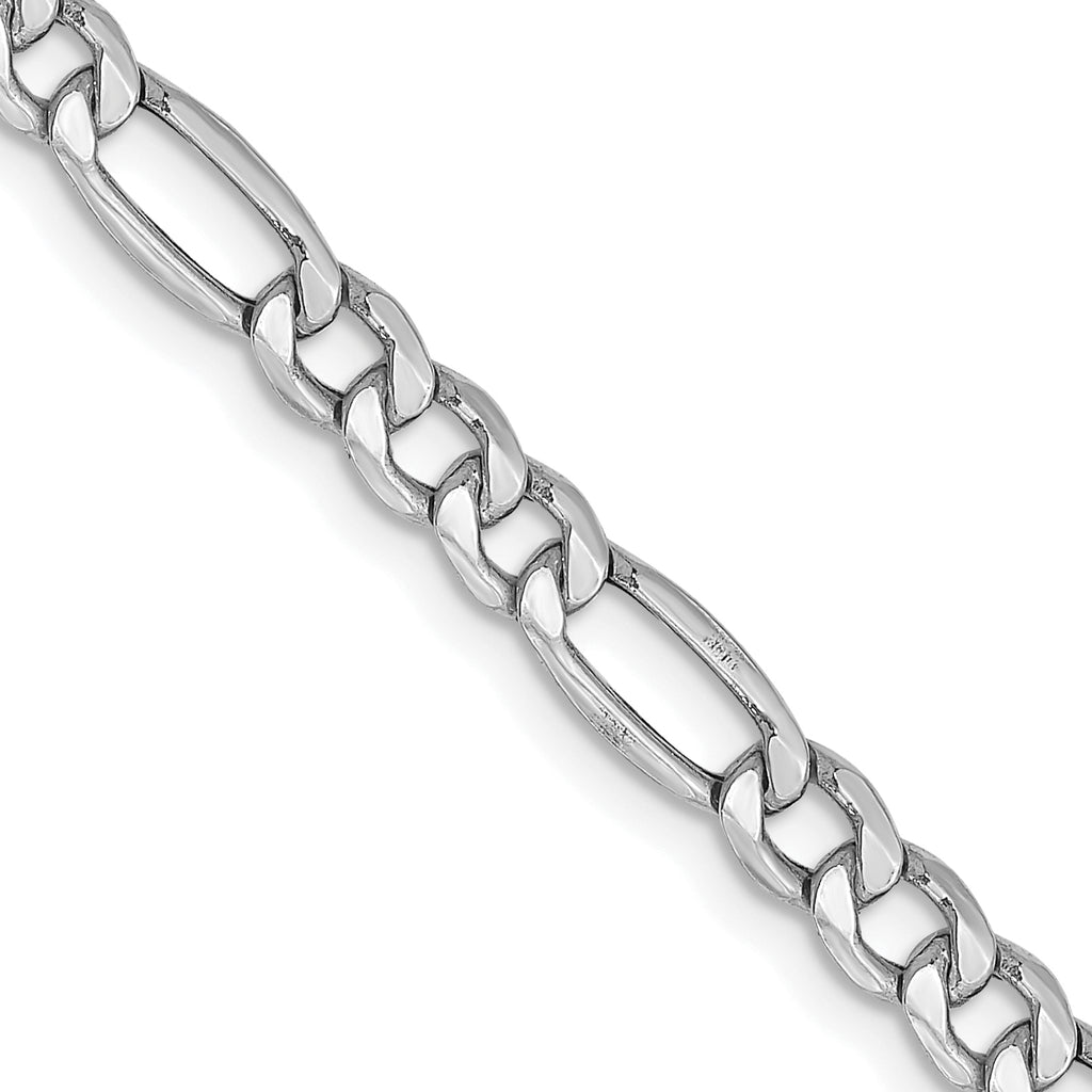 14K White Gold 26 inch 4.4mm Semi-Solid Figaro with Lobster Clasp Chain