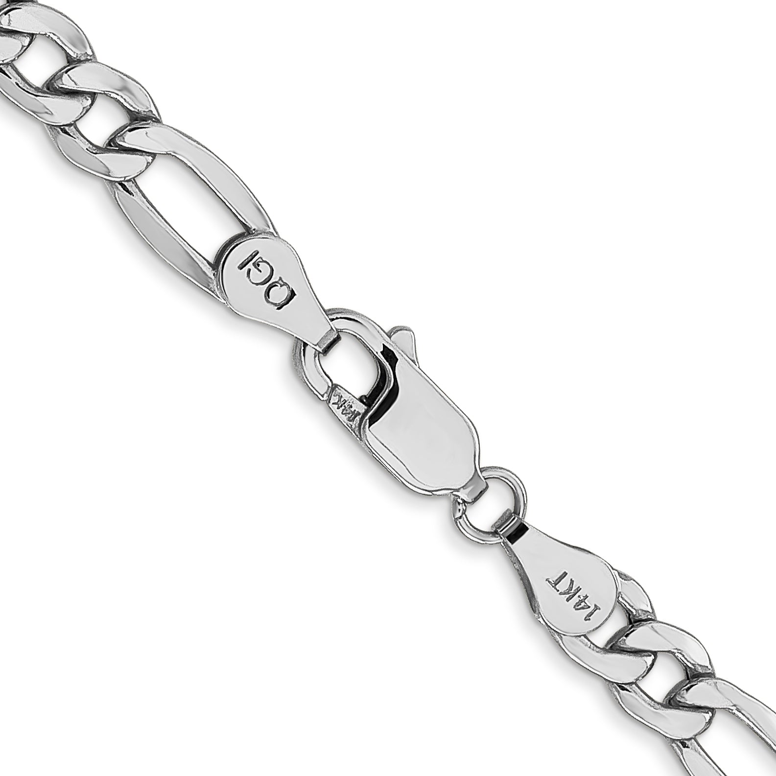 14K White Gold 26 inch 5.75mm Semi-Solid Figaro with Lobster Clasp Chain