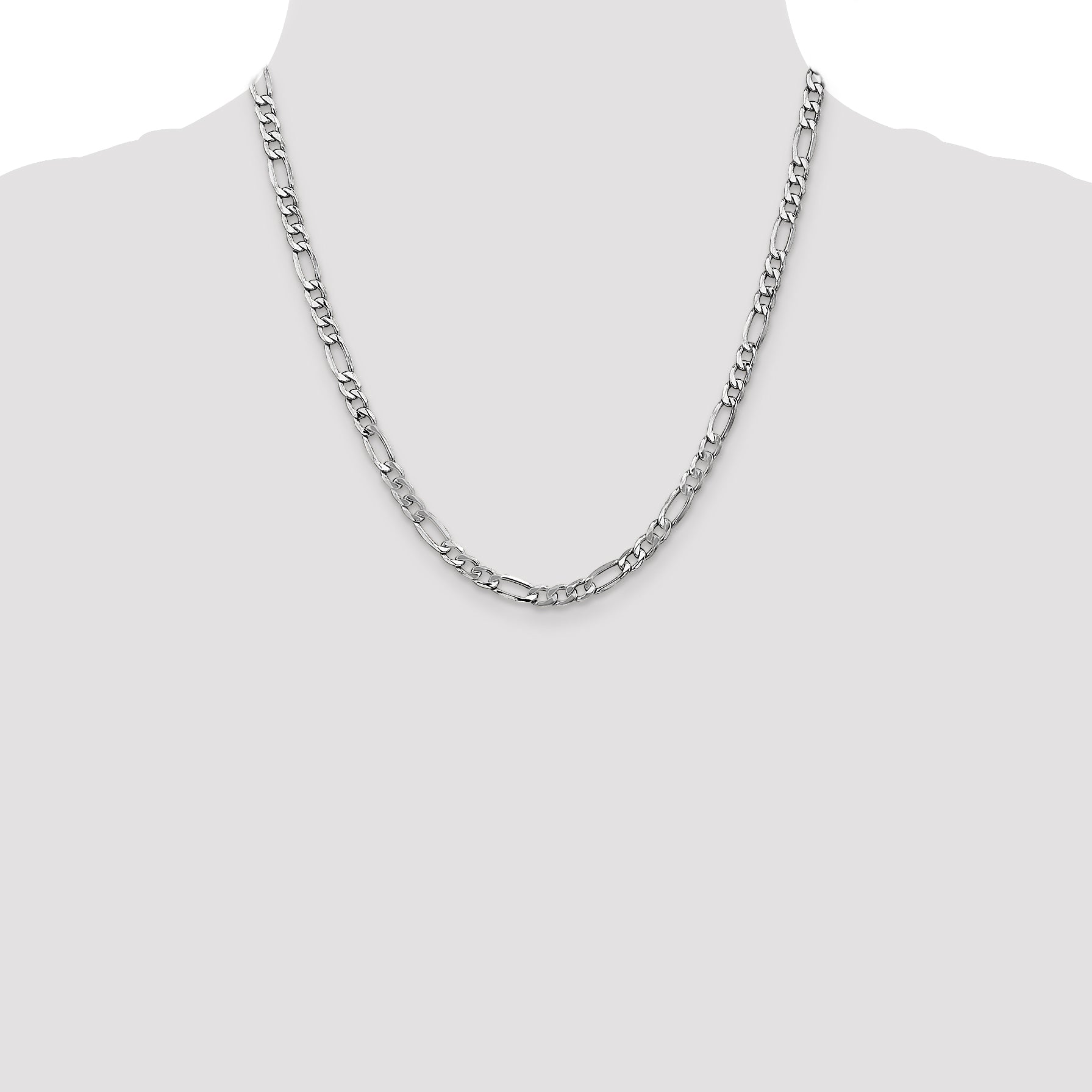 14K White Gold 20 inch 5.75mm Semi-Solid Figaro with Lobster Clasp Chain