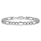 14K White Gold 8 inch 5.75mm Semi-Solid Figaro with Lobster Clasp Bracelet