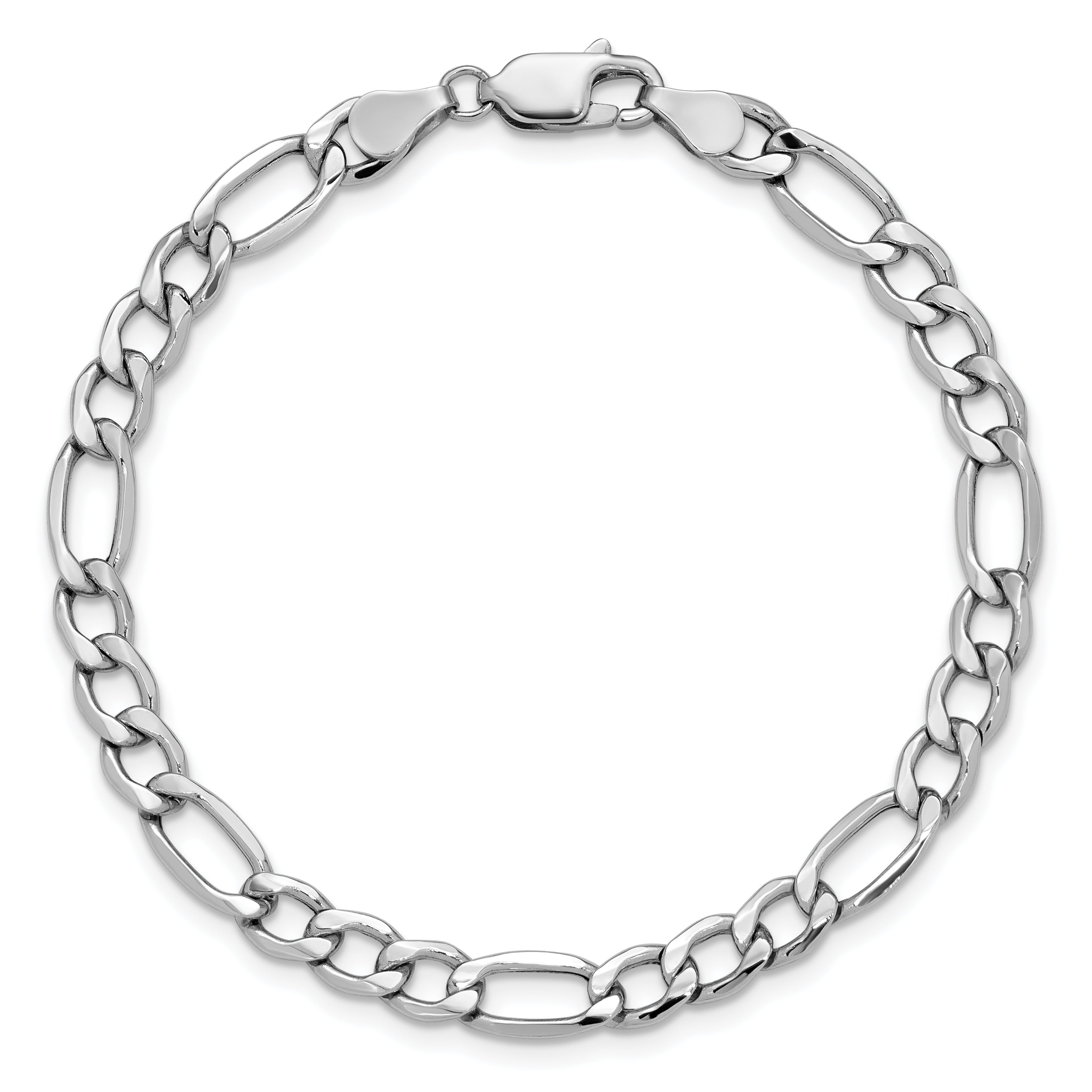 14K White Gold 8 inch 5.75mm Semi-Solid Figaro with Lobster Clasp Bracelet