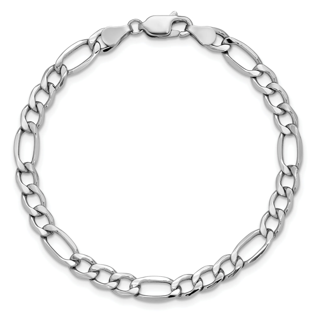 14K White Gold 8 inch 5.75mm Semi-Solid Figaro with Lobster Clasp Bracelet