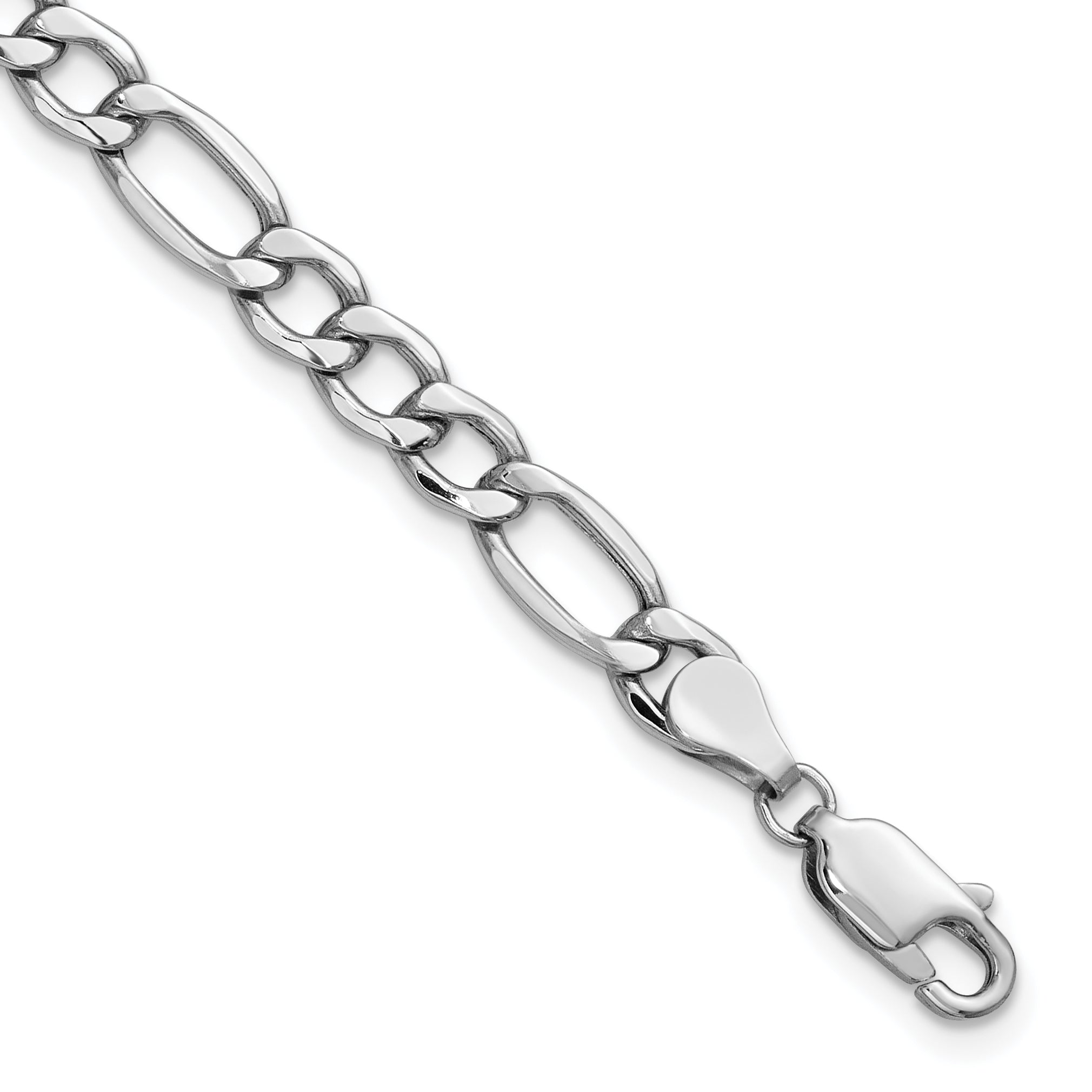 14K White Gold 8 inch 5.75mm Semi-Solid Figaro with Lobster Clasp Bracelet Main image