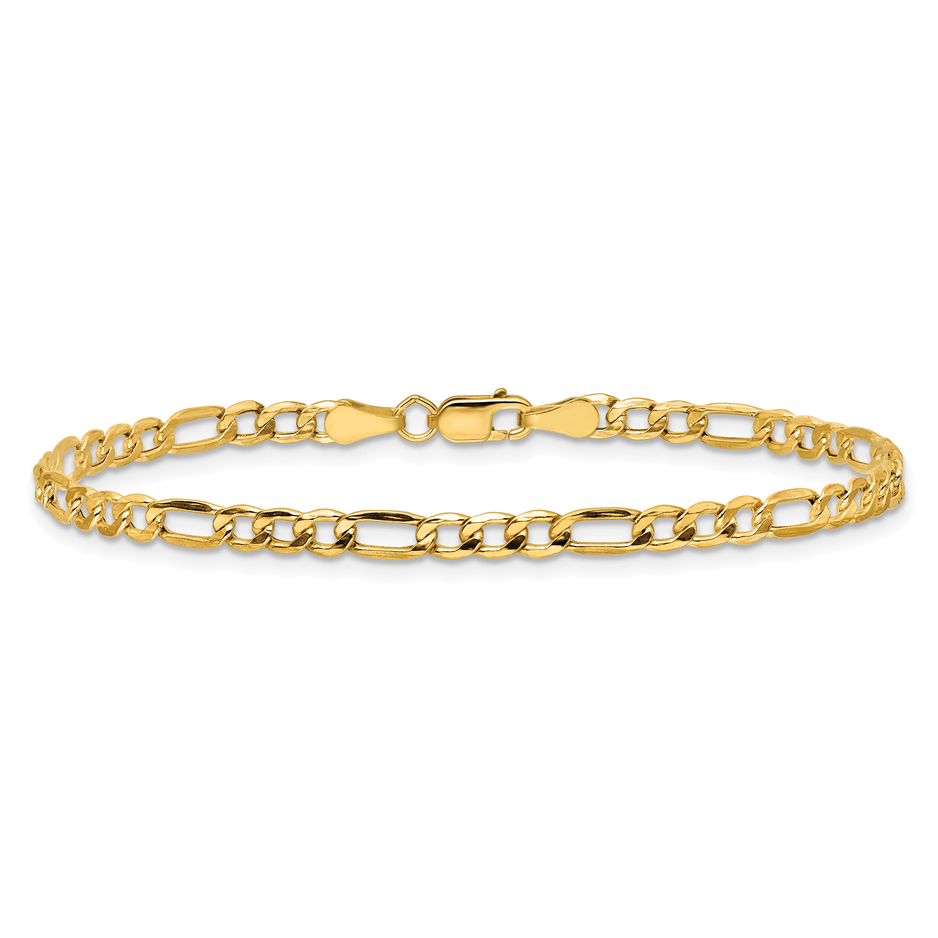 14K 10 inch 3.5mm Semi-Solid Figaro with Lobster Clasp Anklet