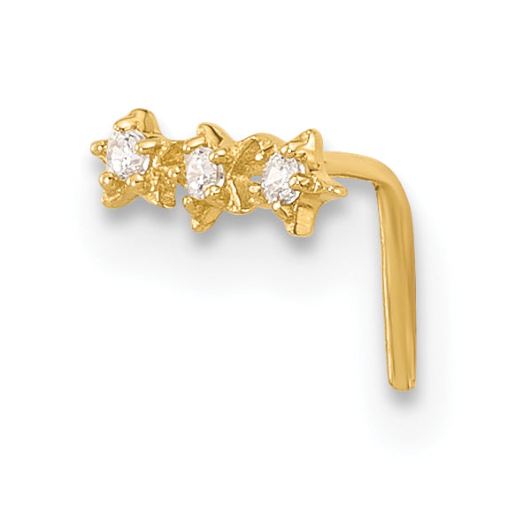 14k 22 Gauge CZ 3-Star Nose Stud Main image