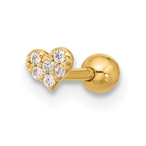 14k 18 Gauge CZ Heart Labret/Face Jewelry Main image