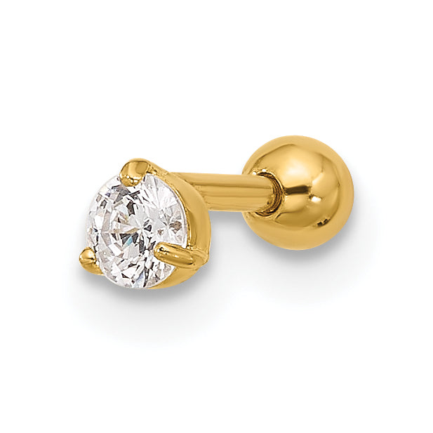 14k 18 Gauge 3mm CZ Labret/Face Jewelry Main image