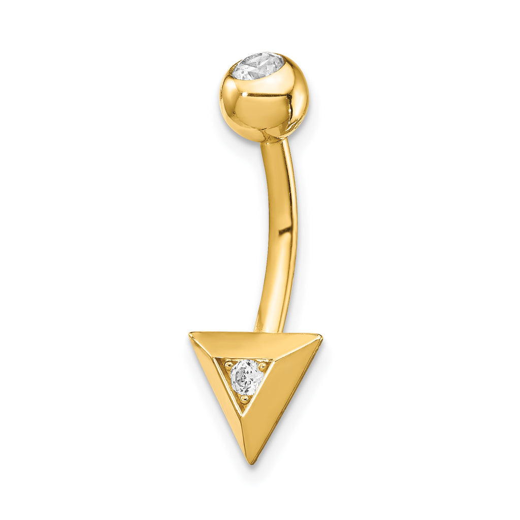 14k 14 Gauge Triangle CZ Belly Ring