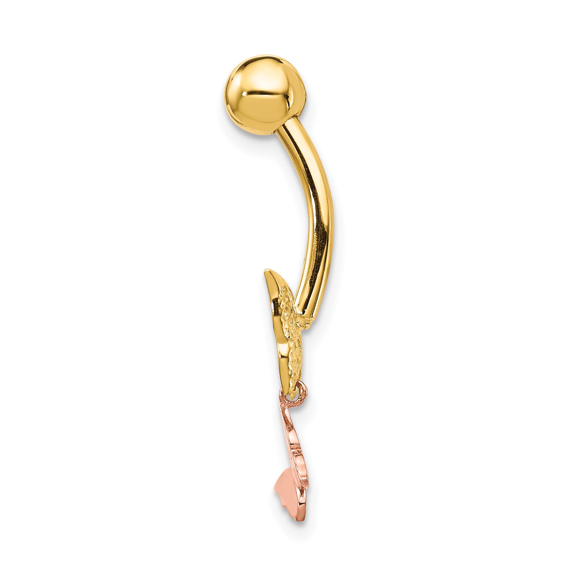 14k Two-tone 14 Gauge Double CZ Butterfly Dangle Belly Ring Secondary image