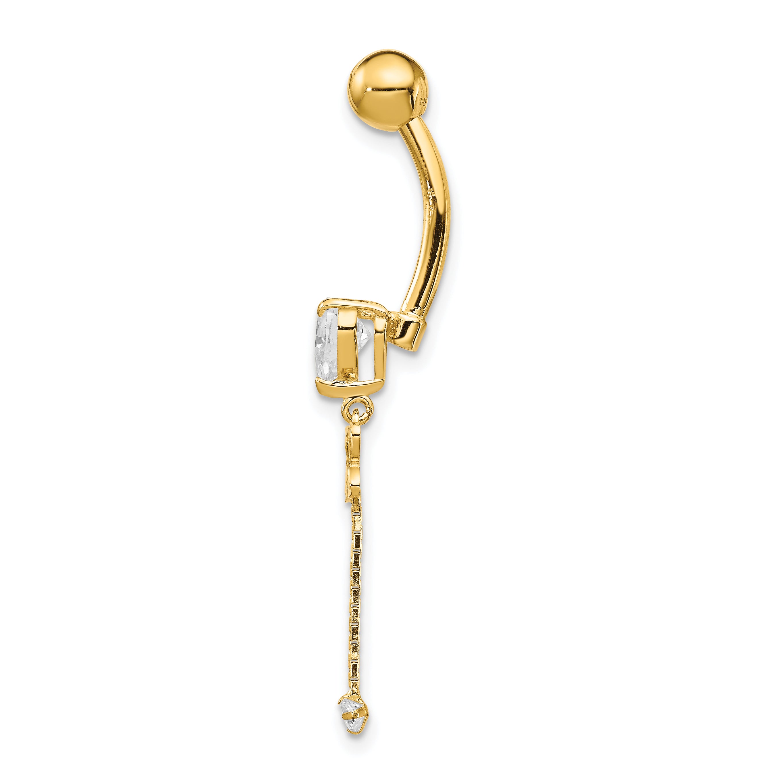 14k CZ Butterfly Chain Dangle Belly Ring Secondary image