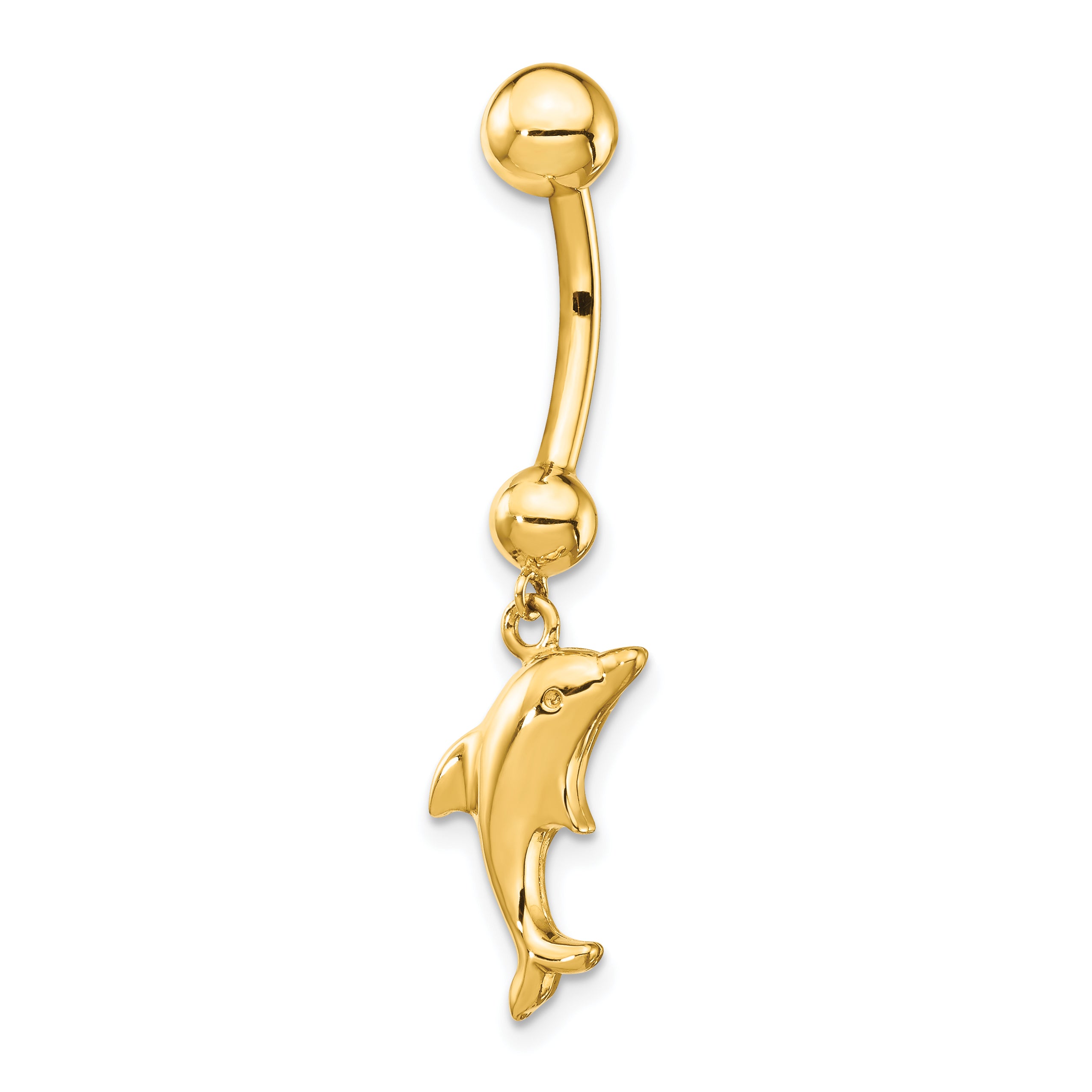 14k 14 Gauge Dolphin Dangle Belly Ring Main image
