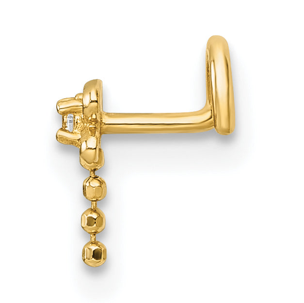 14k Polished 18 Gauge White CZ Dragonfly Moveable Nose Stud Secondary image
