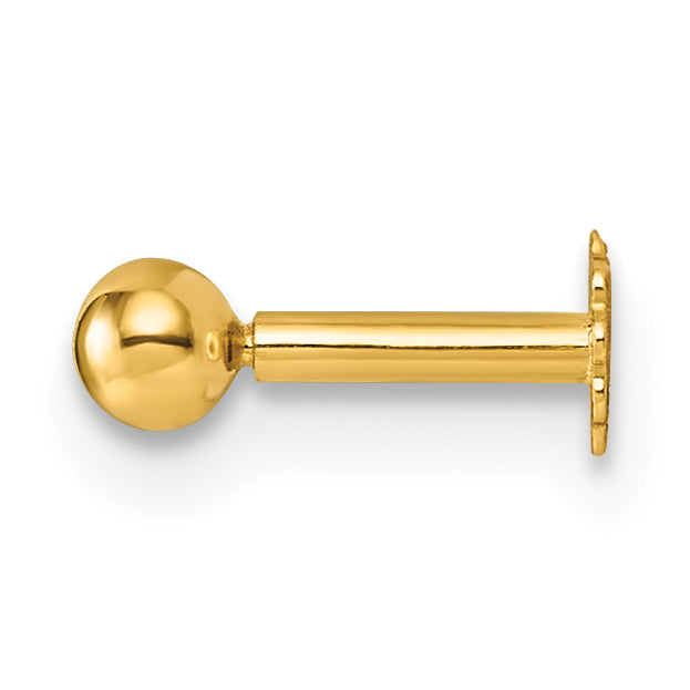 14K Polished 3mm Ball 16 Gauge Labret Stud