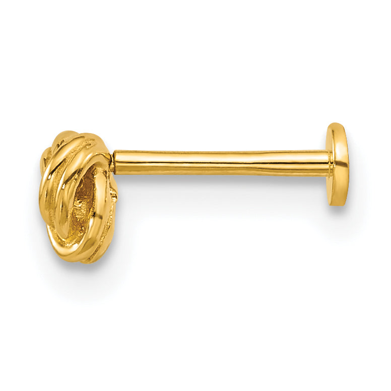 14k 18 Gauge Polished Love Knot Labret Stud Secondary image
