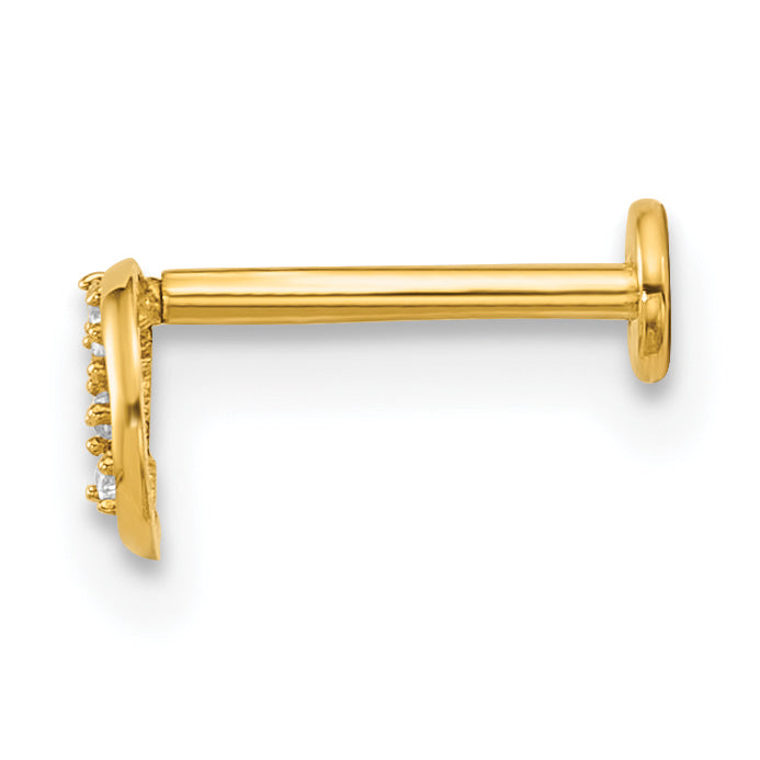 14k 18 Gauge Polished CZ Open Circle Labret Stud Secondary image