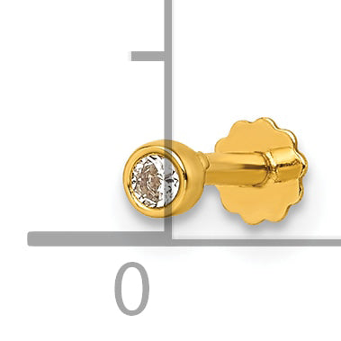14K Polished Round Bezel CZ 16 Gauge Labret Stud