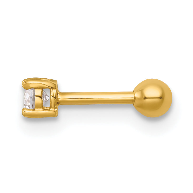 14k 18 Gauge Polished 3.0mm Round CZ Labret Stud Secondary image