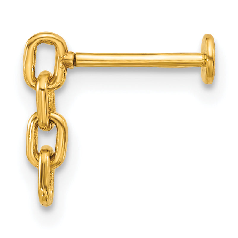 14k 18 Gauge Polished Dangling Cable Link Chain Labret Stud Secondary image