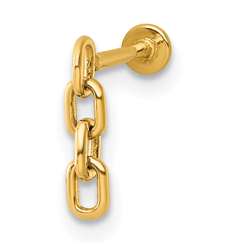 14k 18 Gauge Polished Dangling Cable Link Chain Labret Stud Main image