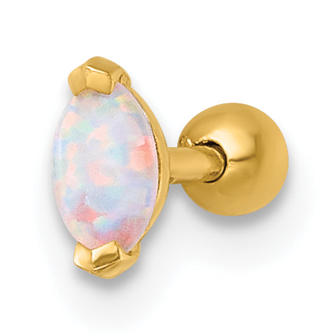 14k 18 Gauge Polished Navette Created Opal Labret Stud Main image