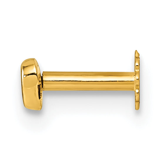14K Polished CZ Heart 16 Gauge Labret Stud