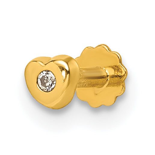 14K Polished CZ Heart 16 Gauge Labret Stud Main image