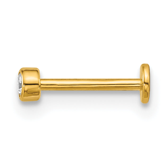 14k 18 Gauge Polished 2.5mm Round CZ Labret Stud Secondary image