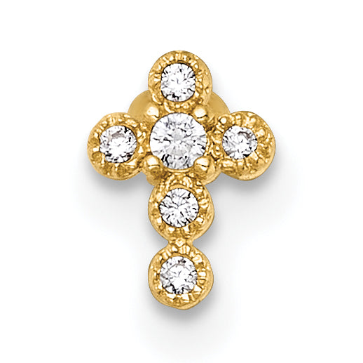 14k 18 Gauge Polished CZ Cross Labret Stud