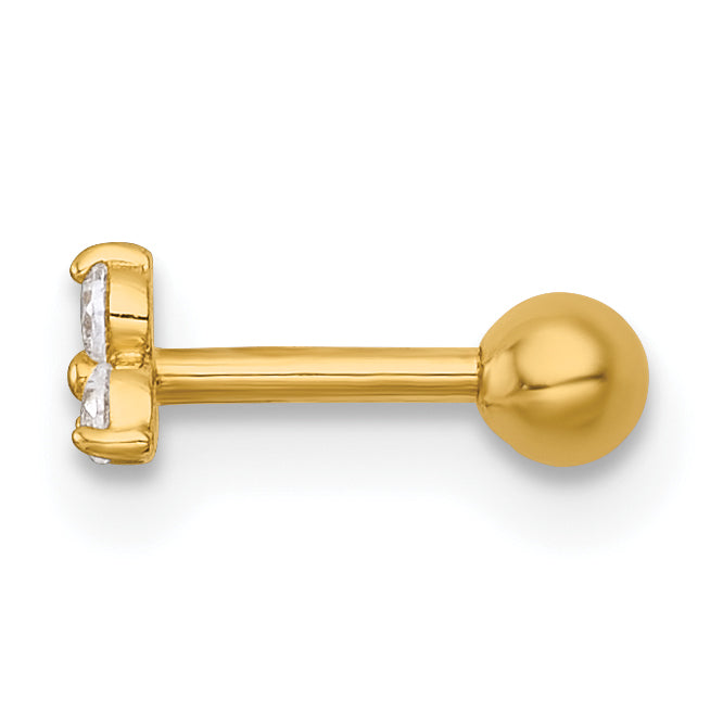 14k 18 Gauge Polished Triple Round CZ Labret Stud