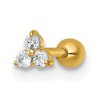 14k 18 Gauge Polished Triple Round CZ Labret Stud