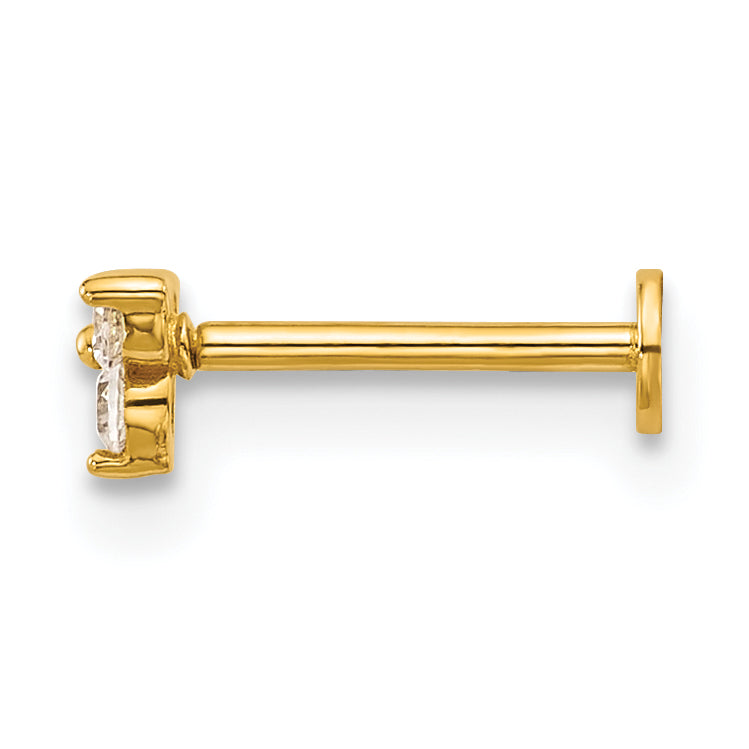 14k 18 Gauge Polished Triple Round CZ Labret Stud Secondary image