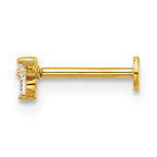 14k 18 Gauge Polished Triple Round CZ Labret Stud