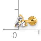 14k 18 Gauge Polished Triple Round CZ Labret Stud