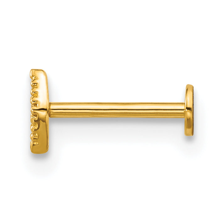 14k 18 Gauge Polished and Textured CZ Navette Labret Stud Secondary image