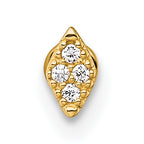 14k 18 Gauge Polished and Textured CZ Navette Labret Stud