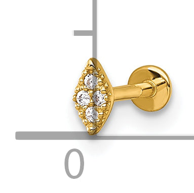 14k 18 Gauge Polished and Textured CZ Navette Labret Stud