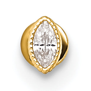 14k 18 Gauge Polished and Textured Marquise-cut CZ Labret Stud
