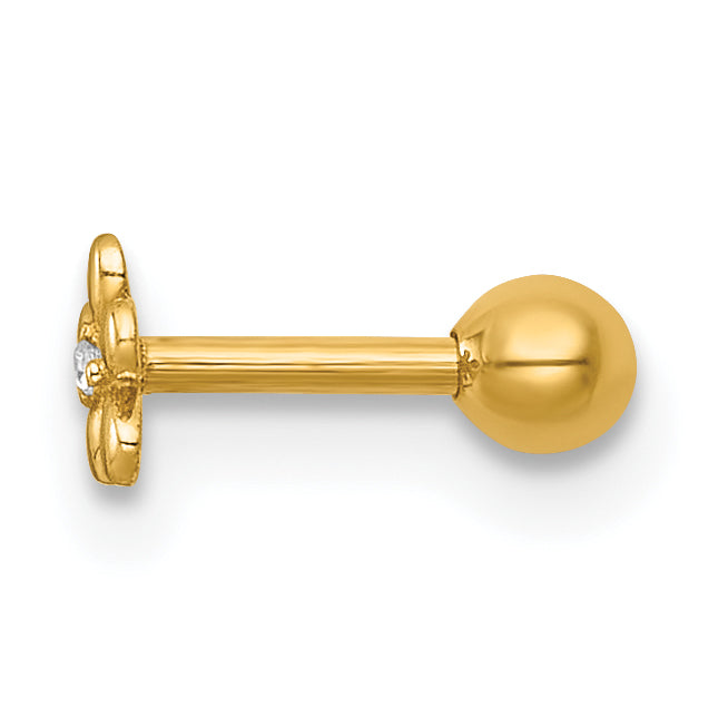 14k 18 Gauge Polished CZ Flower Labret Stud