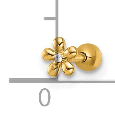14k 18 Gauge Polished CZ Flower Labret Stud
