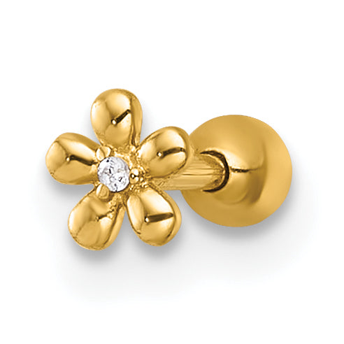 14k 18 Gauge Polished CZ Flower Labret Stud Main image