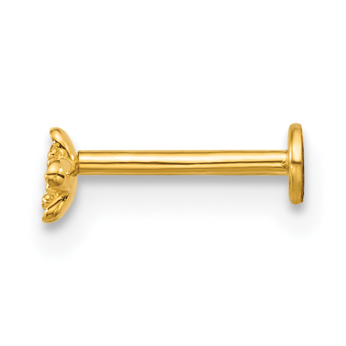 14k 18 Gauge Polished and Satin CZ Flower Labret Stud Secondary image
