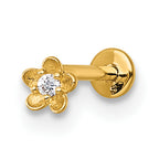 14k 18 Gauge Polished and Satin CZ Flower Labret Stud