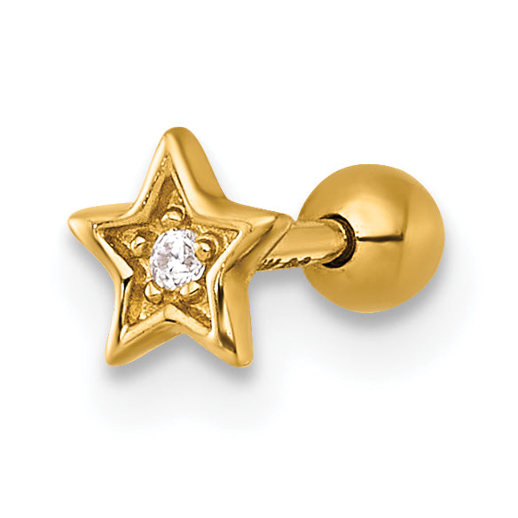 14k 18 Gauge Polished CZ Star Labret Stud Main image