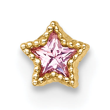14k 22 Gauge Polished and Beaded Pink CZ Star Labret Stud