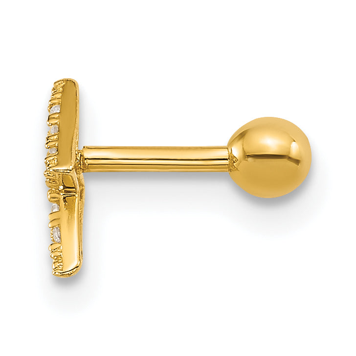 14k 18 Gauge Polished CZ Lightning Bolt Labret Stud