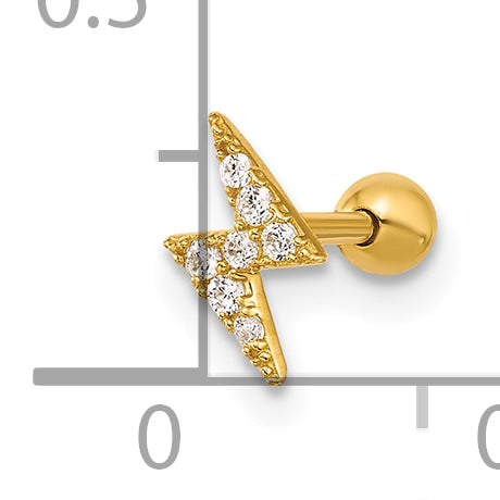 14k 18 Gauge Polished CZ Lightning Bolt Labret Stud