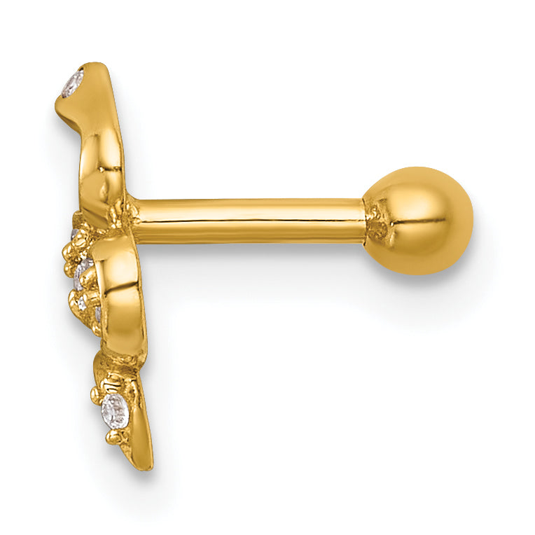 14k 16 Gauge Polished CZ Snake Labret Stud Secondary image